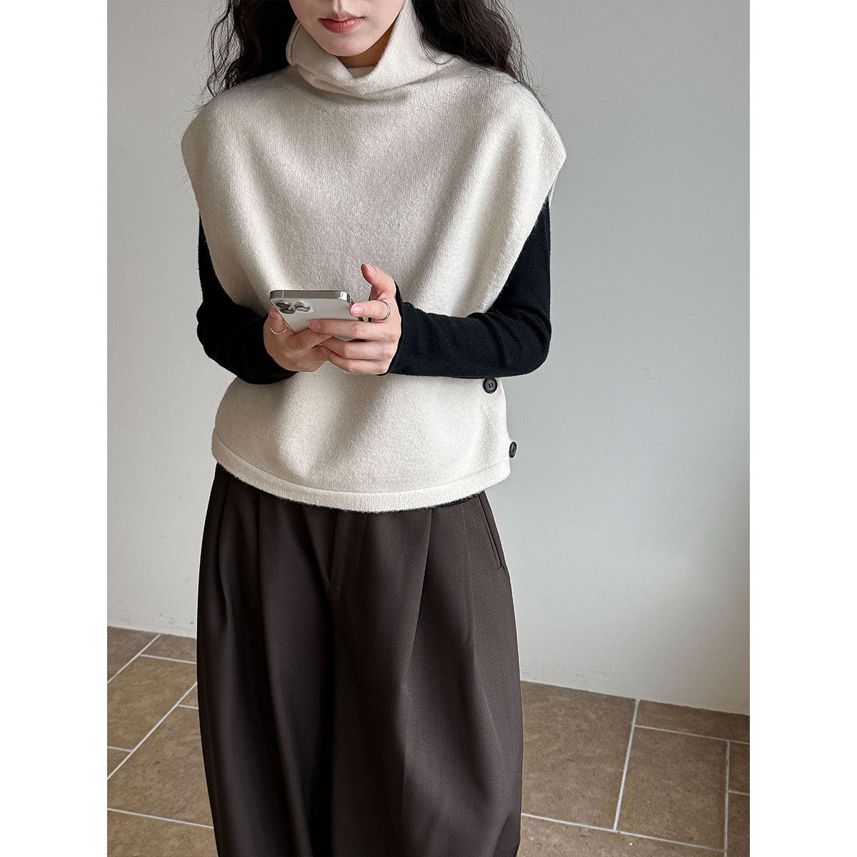 Pile collar knitted vest vest women's winter new lazy style, stacked wearing vest sweater