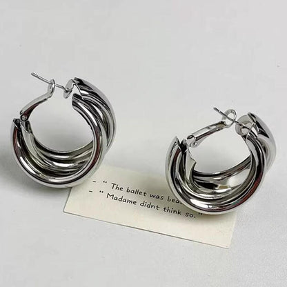 Cold wind metal double-layer circle earrings earrings niche high-end plain ring earrings fashion trend earrings