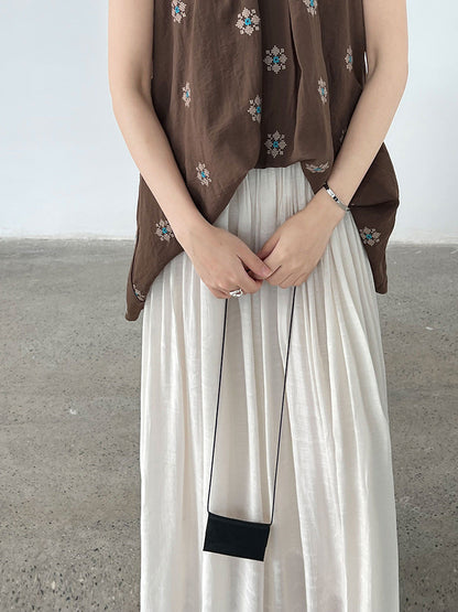 Gentle resort style drape solid color A-line large swing skirt women's summer 100 matching woven belt 9732