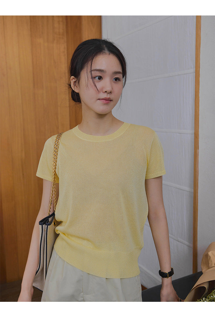 Seamless one-piece short-sleeved knitted sweater lazy top