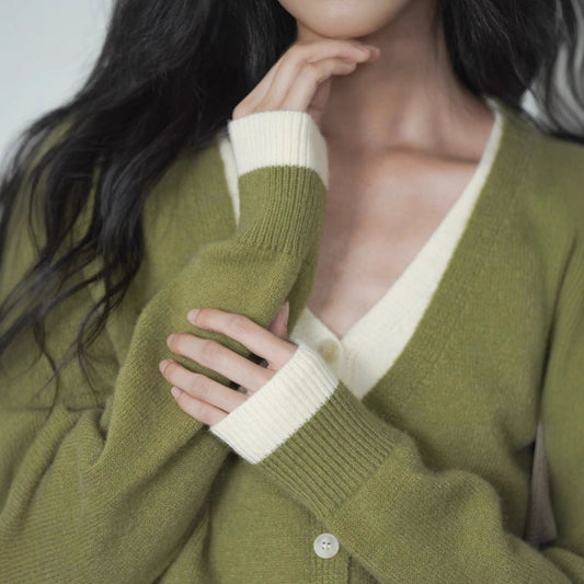 Green Layered Look Knit Cardigan | Women's Slim Spring Sweater Top