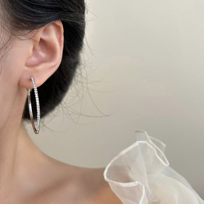 925 Silver Needle Korea Dongdaemun Full Diamond Large Earrings Metal Circle Earrings 2025 Minimalist Ear Jewelry