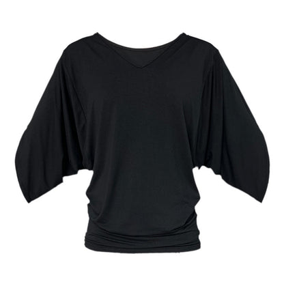 Korean Lazy Wind V-Neck Waist Bat Sleeve T-Shirt Women's Summer New Skinny Short Sleeve Top