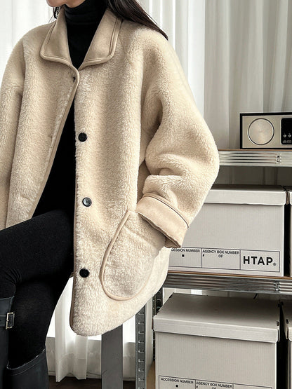 Autumn and winter high-end thickened fur integrated coat women's new lamb wool retro straight coat