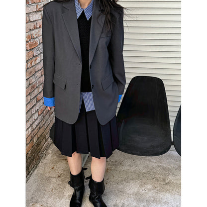 Premium temperament blazer women's spring new color matching cuffs loose casual suit top