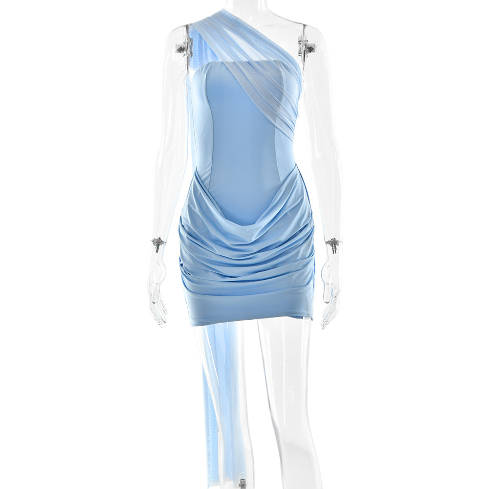 Pleated Tube Top Mini Dress with Tie Detail
