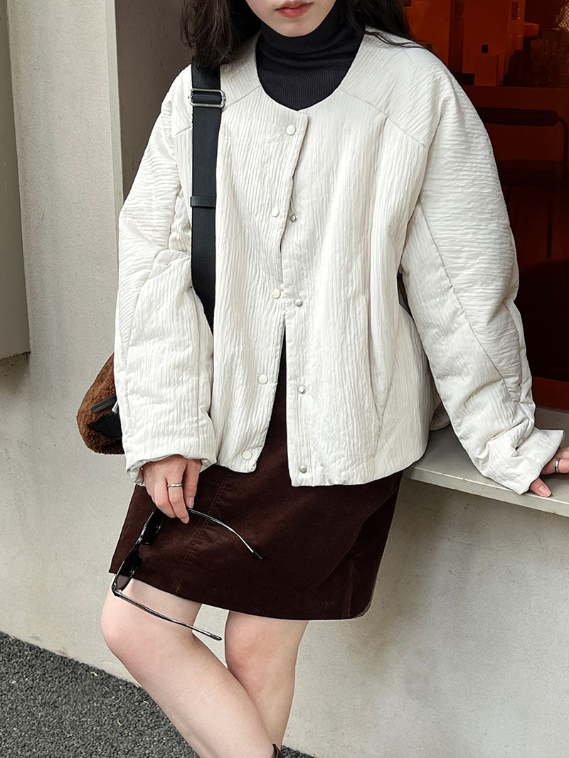 Korean simple loose casual round neck short cotton-padded clothes women's winter top cotton-padded jacket jacket