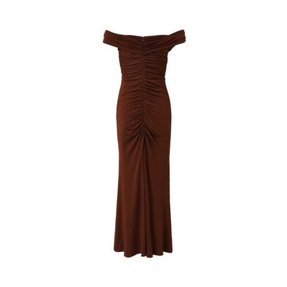Splicing Ribbon Long Dress Dress Wind Dress Vacation Style One-word Shoulder Buttocks Dress