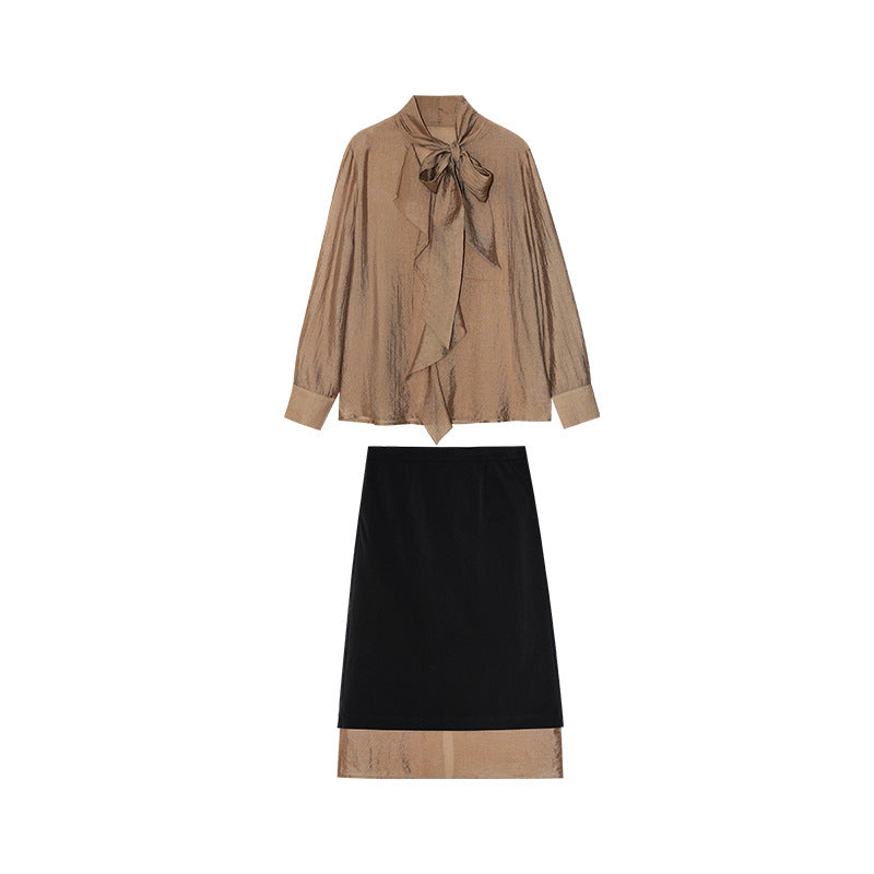 Spring French gentle and beautiful top double-layer color matching skirt fashion suit