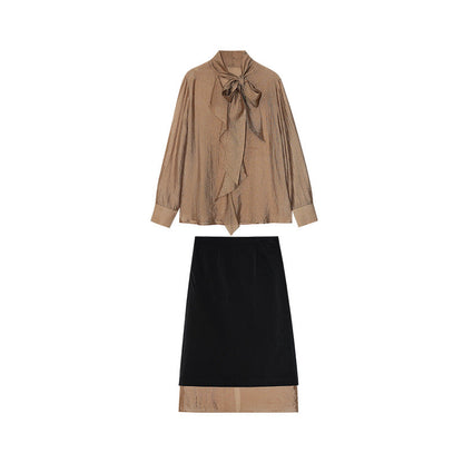 Spring French gentle and beautiful top double-layer color matching skirt fashion suit