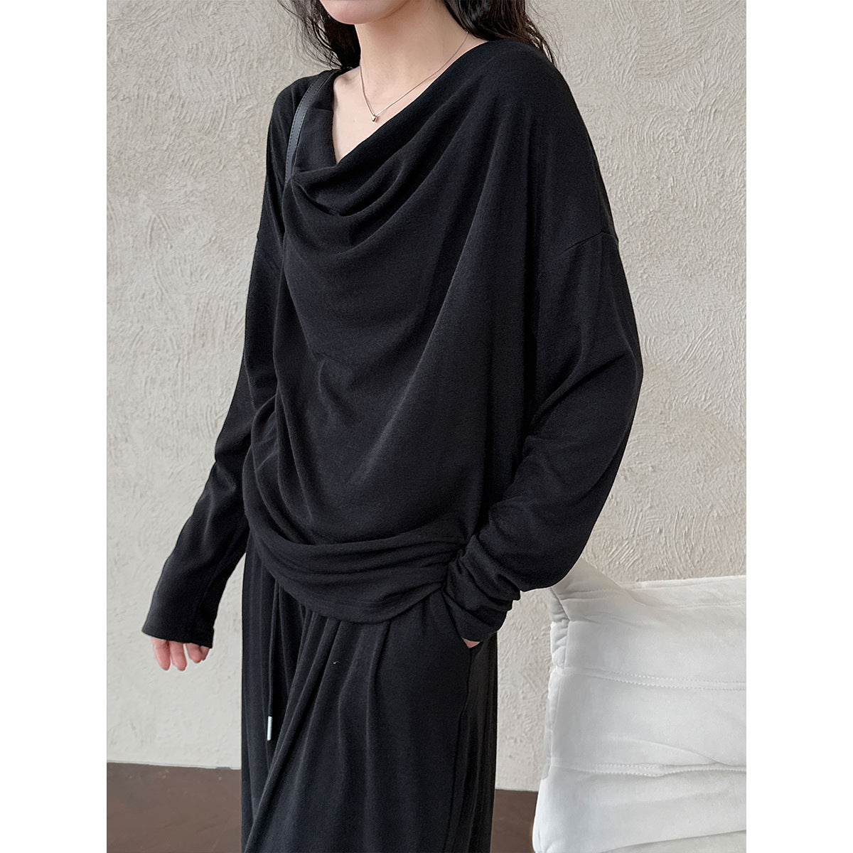 Scoop neck top + high-waisted wide leg pants casual set