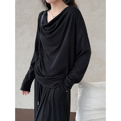 Scoop neck top + high-waisted wide leg pants casual set