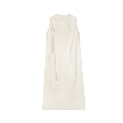 Early spring French celebrity temperament ruffle edge streamer sleeveless dress