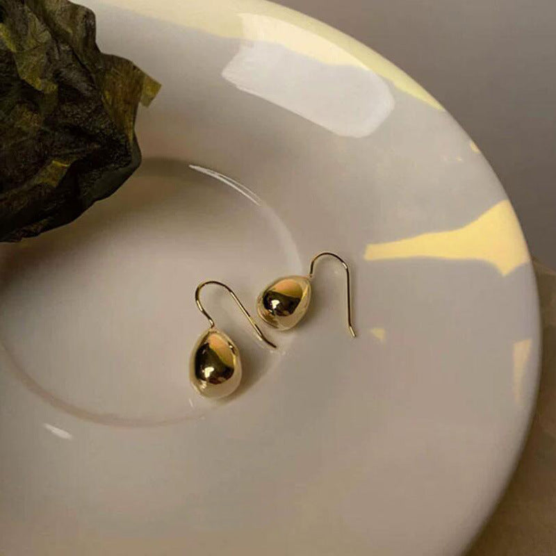 Small Silver Egg Series Water Drop French Simple Versatile European and American Metal Temperament High Cold Fashion Earrings Earrings Earrings