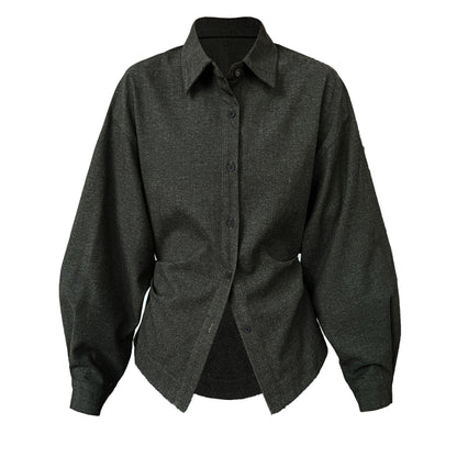 Korean lapel polished shirt women's autumn new high-end commuting temperament lace-up waist shirt