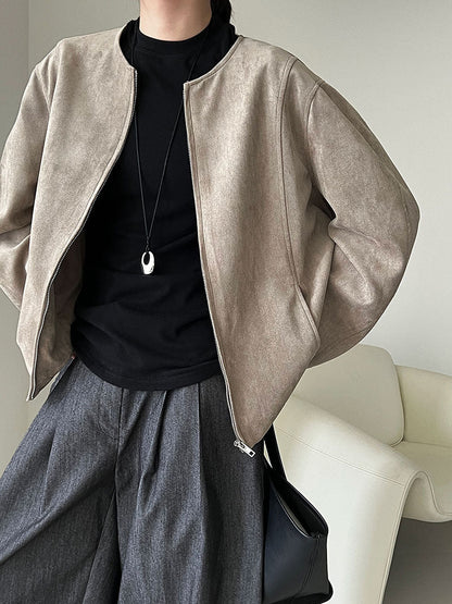 Retro maillard suede short outwear women's spring & fallnew arrival round neck casualelegantjacket