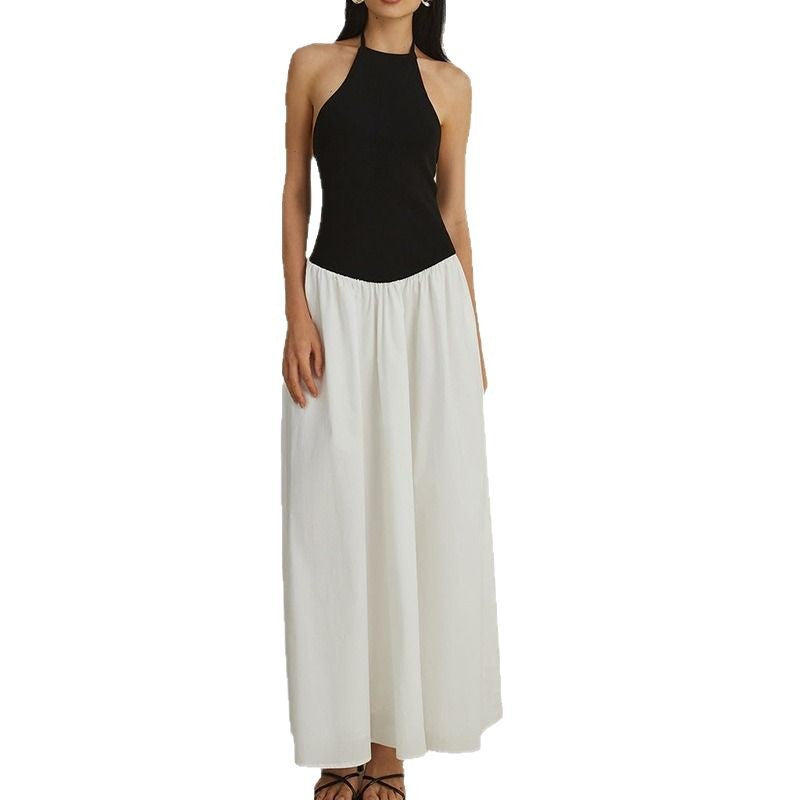 Fashion lace-up neck chiffon long dress backless splicing Spice girl sexy dress women sleeveless