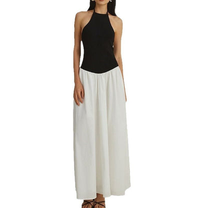 Fashion lace-up neck chiffon long dress backless splicing Spice girl sexy dress women sleeveless