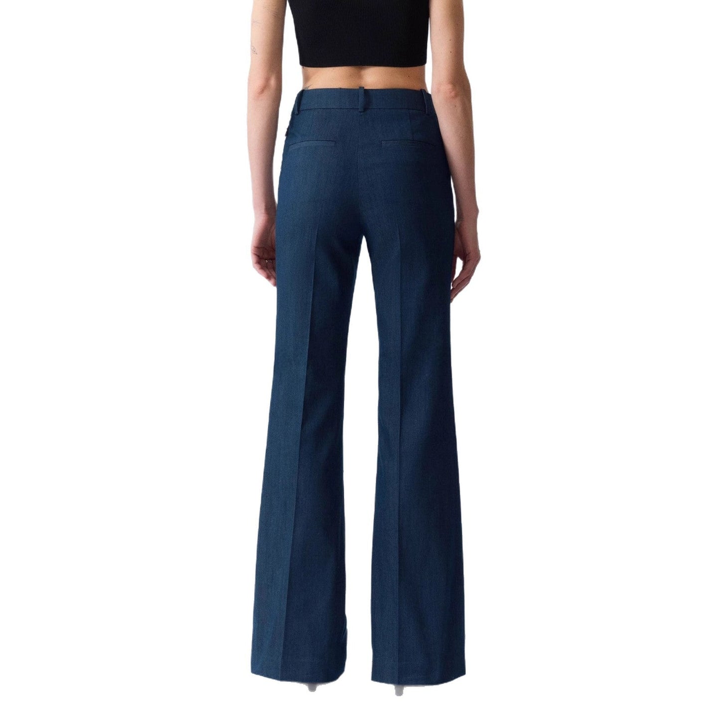 Multi-season wear fashionable legs, elastic imitation denim fabric, no ironing, comfortable retro micro-horn trousers