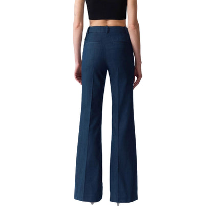 Multi-season wear fashionable legs, elastic imitation denim fabric, no ironing, comfortable retro micro-horn trousers