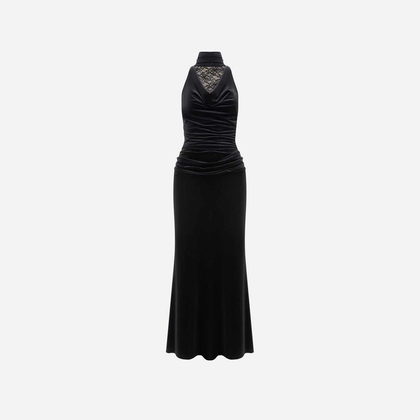 Pleated neck lace hip skirt splicing swing neck sexy dress