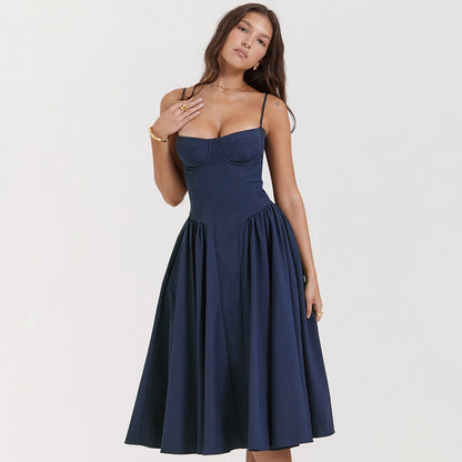 Slim-fitting sexy backless mid-length dress