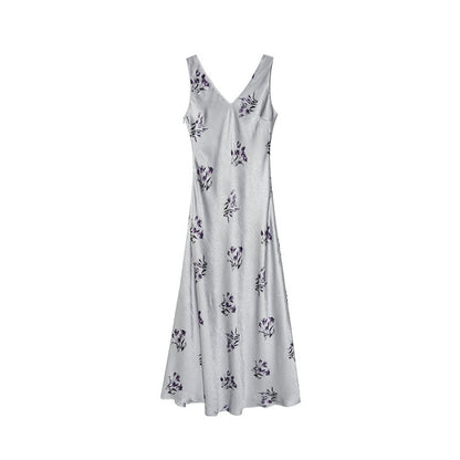 Autumn French elegant little woman temperament v-neck printed waist dress F6125