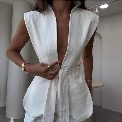 Women's new fashion sleeveless vest jacket vest slim cardigan solid color coat women