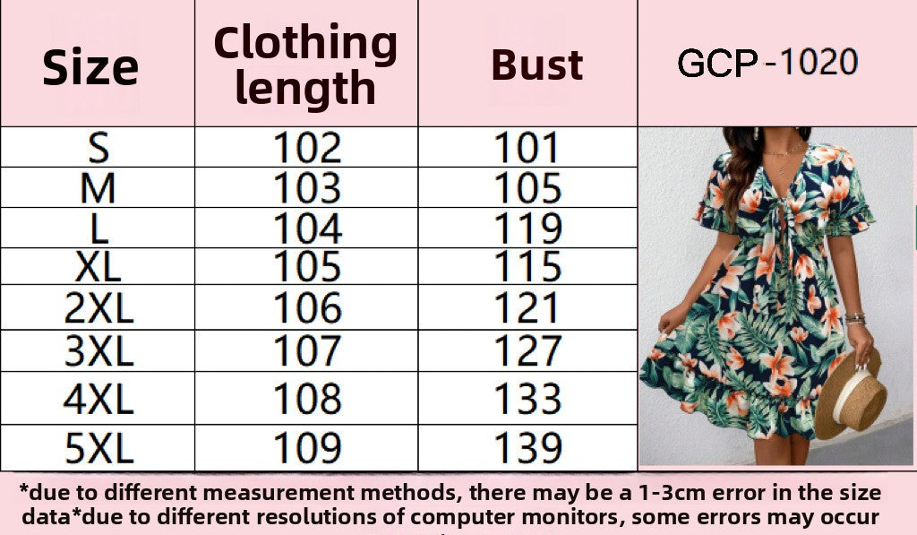 New v-neck floral print fashion resort knee-length summer dress