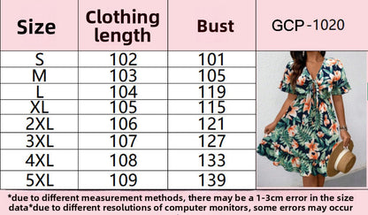 New v-neck floral print fashion resort knee-length summer dress