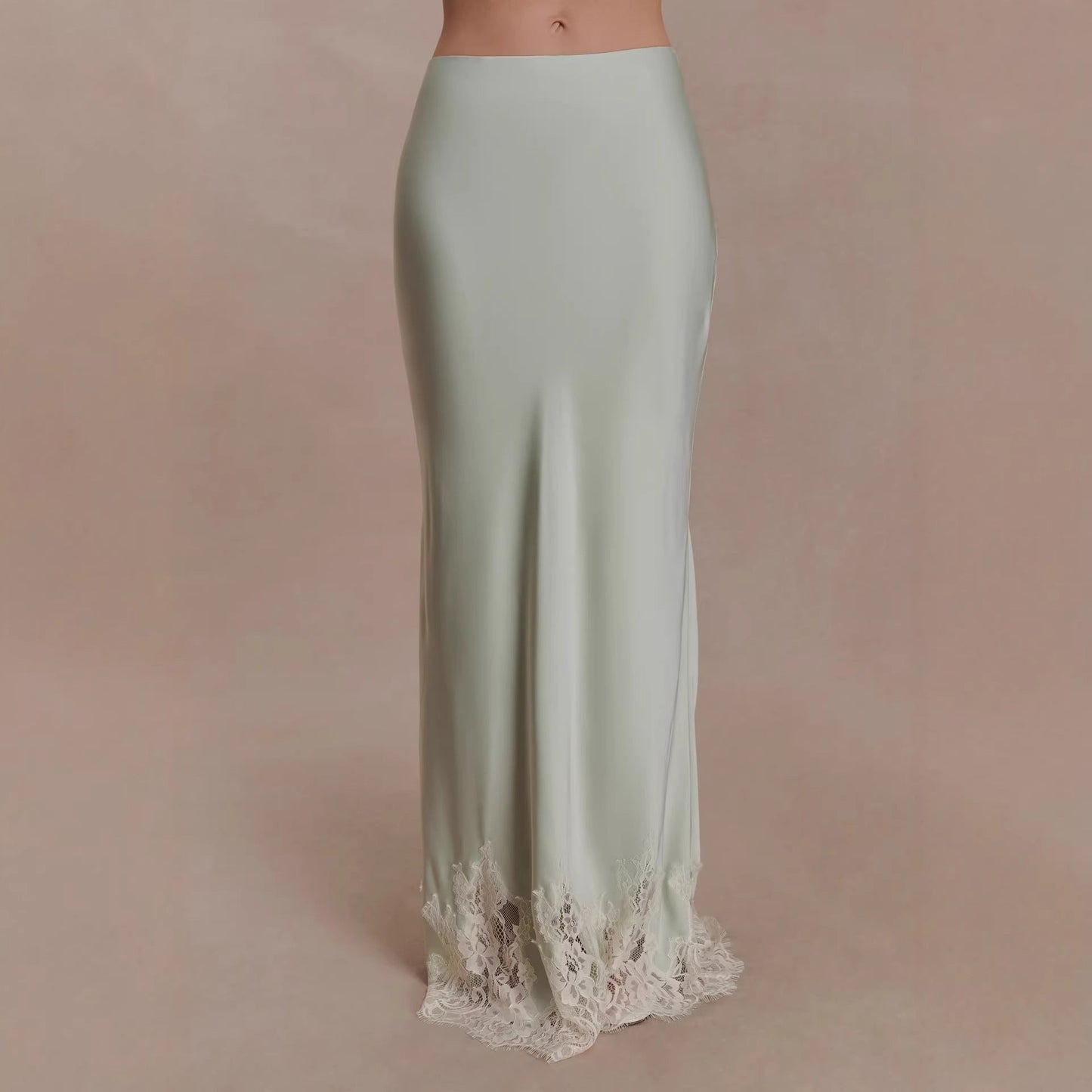 New vacation style mopping splicing skirt sexy satin lace lace skirt women