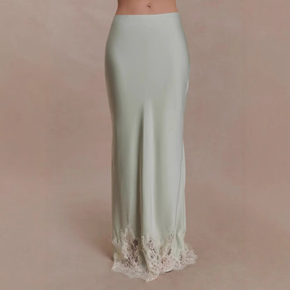 New vacation style mopping splicing skirt sexy satin lace lace skirt women