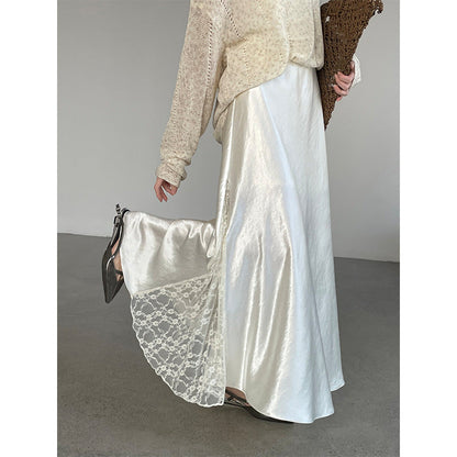 Satin Lace Large Swing Maxi Skirt
