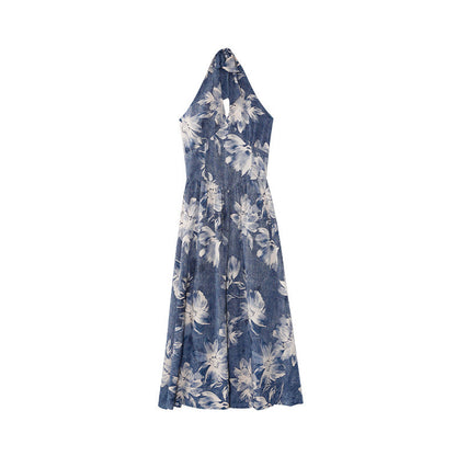 floral waist halterneck sleeveless dress