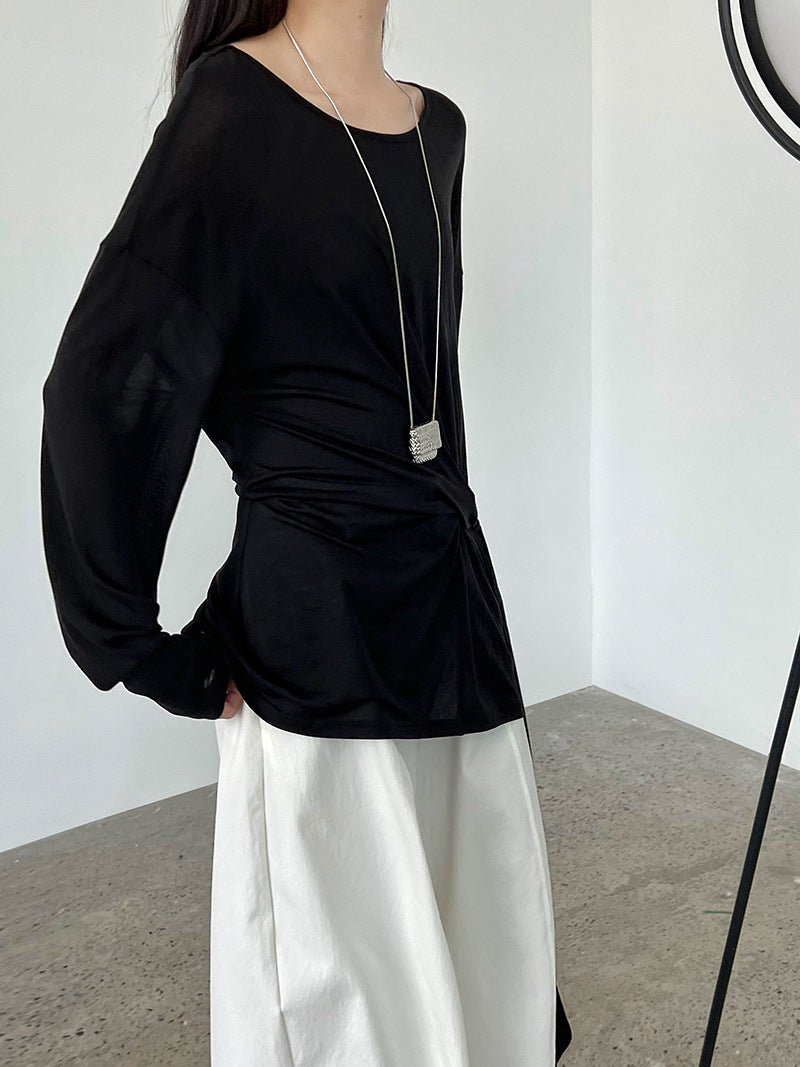 Korean simple strap blouse loose thin long-sleeved women's summer new design sunscreen top