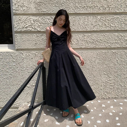 Hepburn Skinny French Dress V-Neck Suspender Waist Long Dress