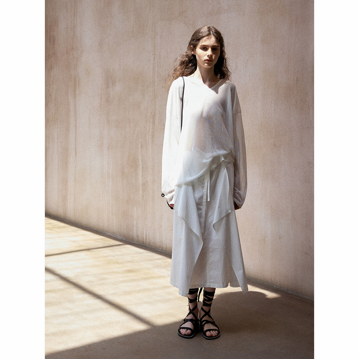 Summer soft long-staple cotton lace-up versatile commuter casual float irregular skirt