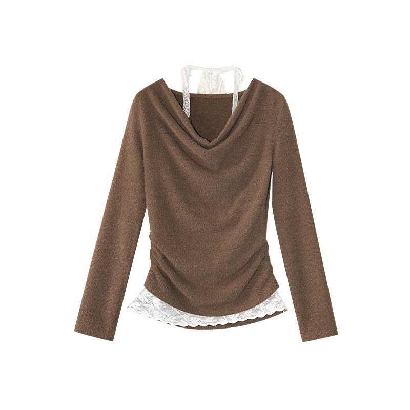 Lace neck off-the-shoulder knit top