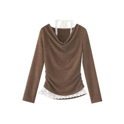 Lace neck off-the-shoulder knit top