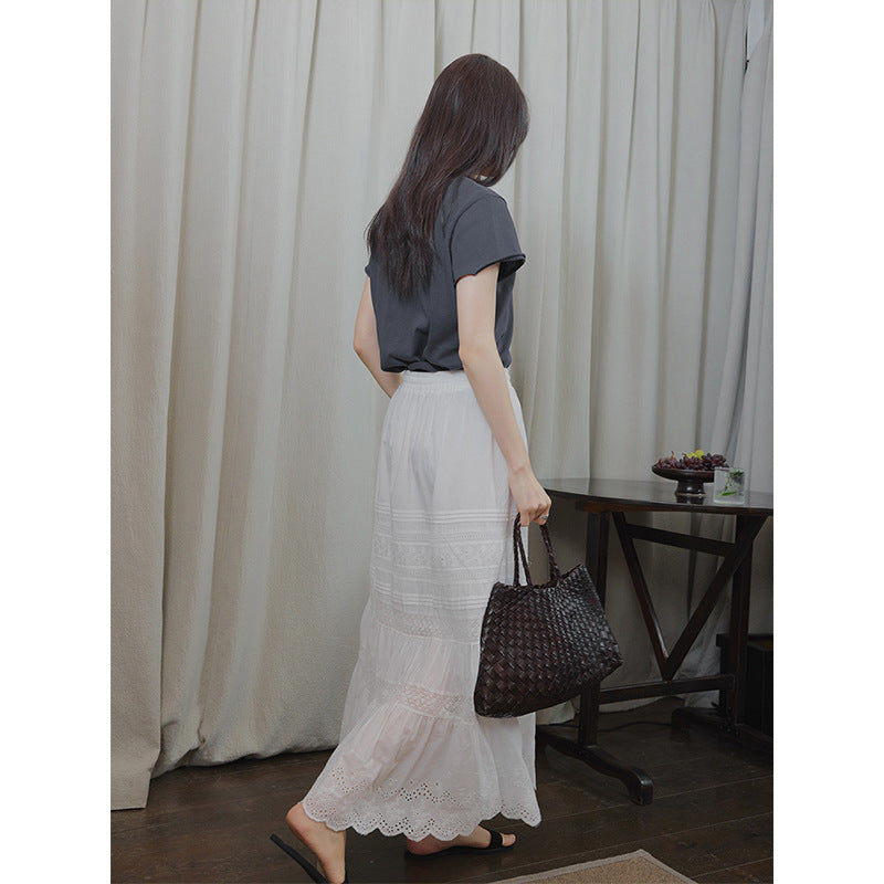 French romantic heavy industry lace embroidery splicing skirt summer new umbrella skirt