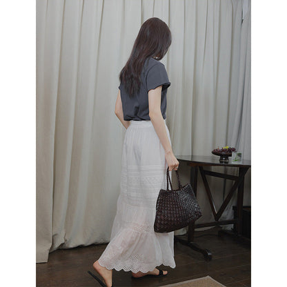 French romantic heavy industry lace embroidery splicing skirt summer new umbrella skirt