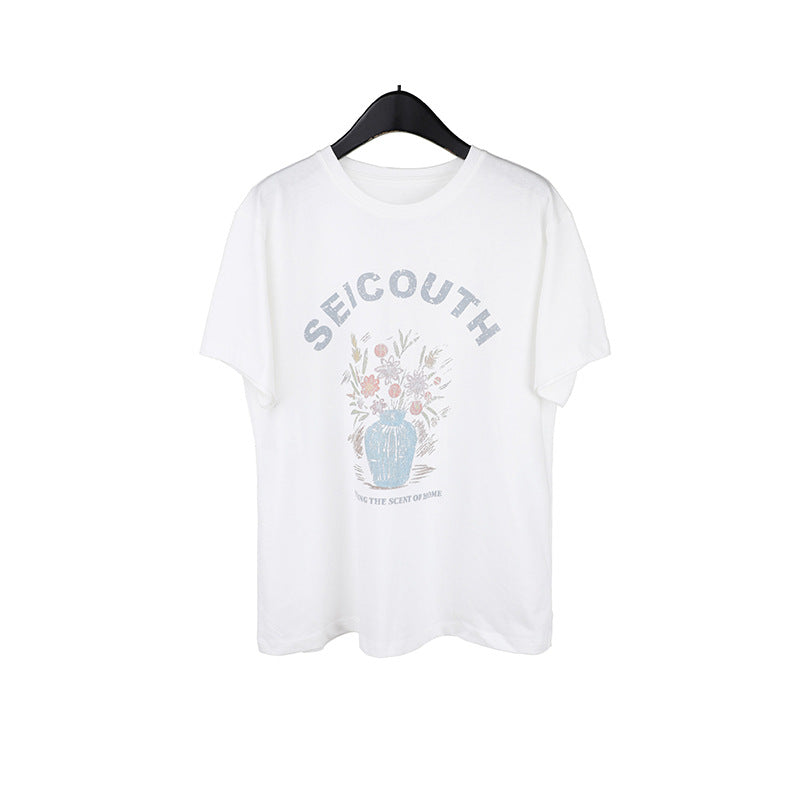 Vintage alphabet hand-painted print T-shirt