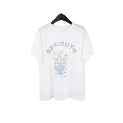 Vintage alphabet hand-painted print T-shirt