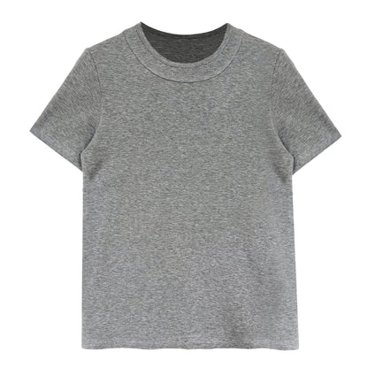 Simple solid color shoulder short-sleeved T-shirt