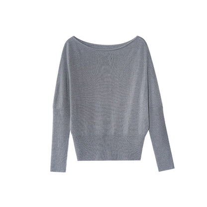 Multi-color all-wool pit strip long-sleeved slanted shoulder two-wear pullover sweater