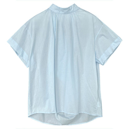 Korean-inspired, niche design blouse with a cutout back. new summer lightweight stand collar short-sleeve shirt for women