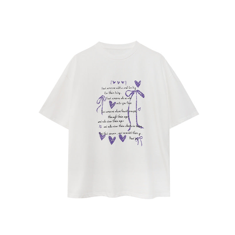 Fun Elk Print Crew Neck Loose Short Sleeve Cotton T-Shirt
