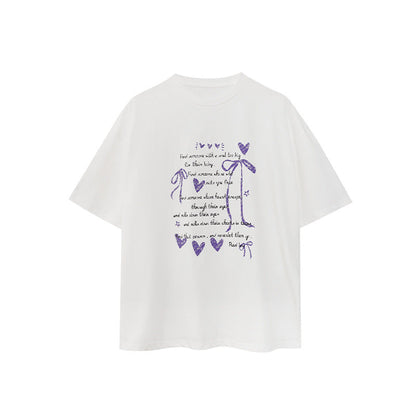 Fun Elk Print Crew Neck Loose Short Sleeve Cotton T-Shirt