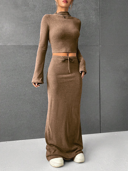 Solid Color Long Sleeve Top & Trousers Set