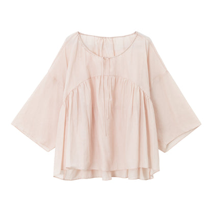Pleated Tencel Long Sleeve Loose Pullover Shirt